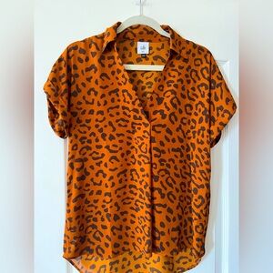 Cabi Burnt Orange Animal Print Short Sleeve Blouse Women’s XXS